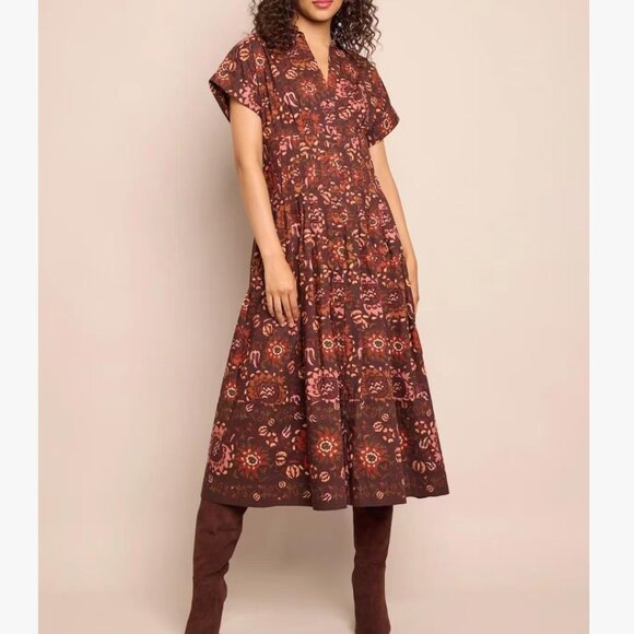 Cara Cara Nash Midi Dress Small Batik Vine Wine Floral Wine - Picture 2 of 9